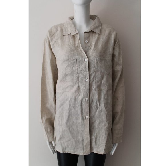 Frankie on Friday Joey Button Down Linen Blouse / Large / Flax Oversized - Picture 2 of 11
